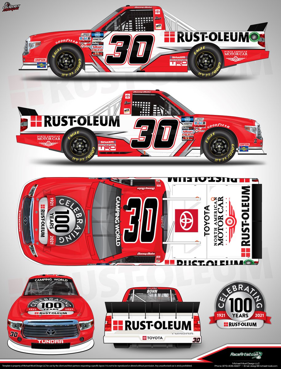 NEWS: <a href="/DBohn659/">Danny Bohn</a> will be racing the <a href="/RustOleum/">Rust-Oleum</a> 100th-anniversary colors this weekend in the <a href="/NASCAR_Trucks/">NASCAR CRAFTSMAN Trucks</a> race at @BMSupdates.

📰: onpointmotorsports30.com/rust-oleum-100…

#NASCAR | <a href="/NAMotorCar/">North American Motor Car</a>