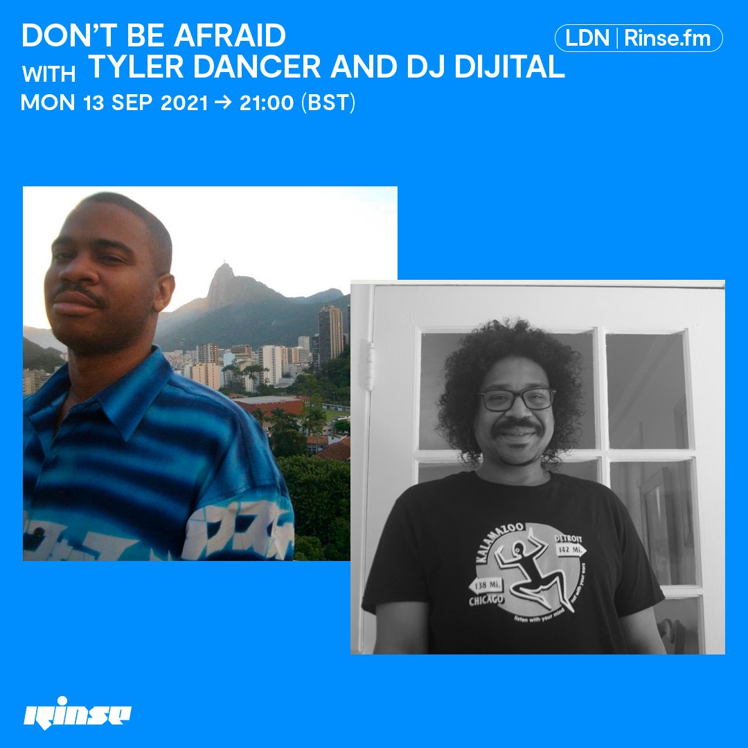 RinseFM's tweet photo. Next up at 9PM it's @dontbeafraid with #TylerDancer &amp; #DjDigital 

on https://t.co/Q0ed1ktSEG &amp; 106.8FM 

#RinseFM https://t.co/HCsbem9H8I