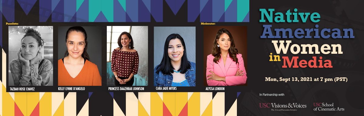 LASKINSFEST's tweet photo. Tonight! These 5 brilliant women will be speaking on our Native Women in Media Panel at 7pm PT. Register for this invigorating discussion for free!

Featuring: 
@alyssaklondon 
@carajademyers 
@ArcticDaazhraii 
@kellylynnedang
Tazbah Rose Chavez

https://t.co/iXxyZWE386 https://t.co/4uf440moMt