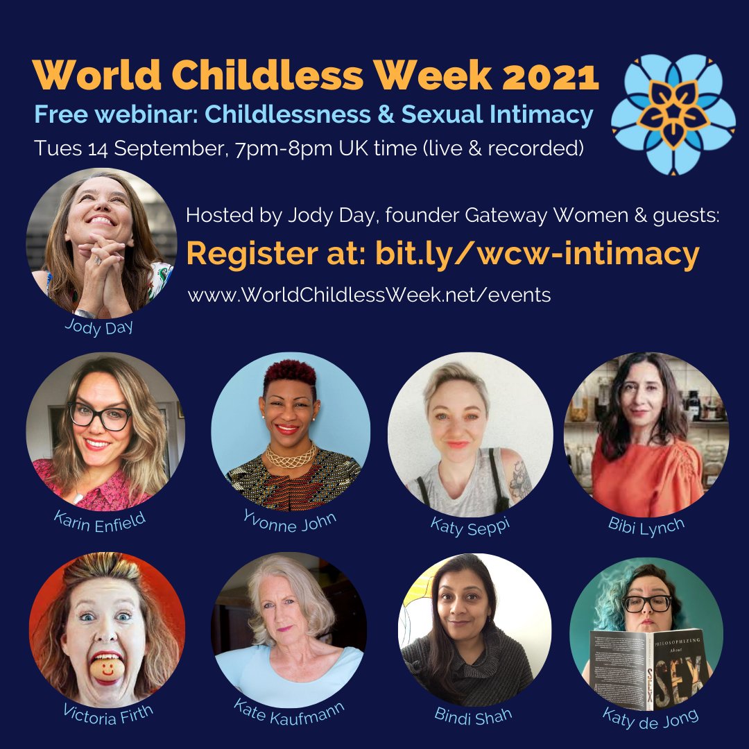 KaufmannKate's tweet photo. How has childlessness impacted your intimate life? I’m delighted to join @gatewaywomen and her amazing guests: @gatewaywomenBNL @yvonnehjohn Katy Seppi @BibiLynch @msvhf @bindishah &amp; Katy de Jong
Tues 14 Sep, 7pm UK (&amp; recorded) for @ChildlessWeek webinar: https://t.co/SzMVYbemeK https://t.co/VvinDCM51Q