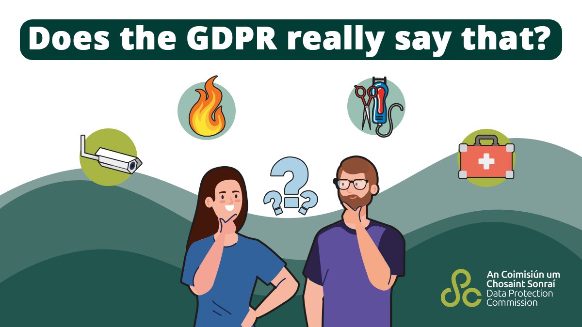 DPCIreland's tweet photo. GDPR Myths - From hairdressers to fire brigades, and paramedics to community CCTV schemes. In this podcast, Head of Communication Graham Doyle, looks at some of the myths around the GDPR:

https://t.co/0RquWLZ3Uo https://t.co/QjbfqPyMLD
