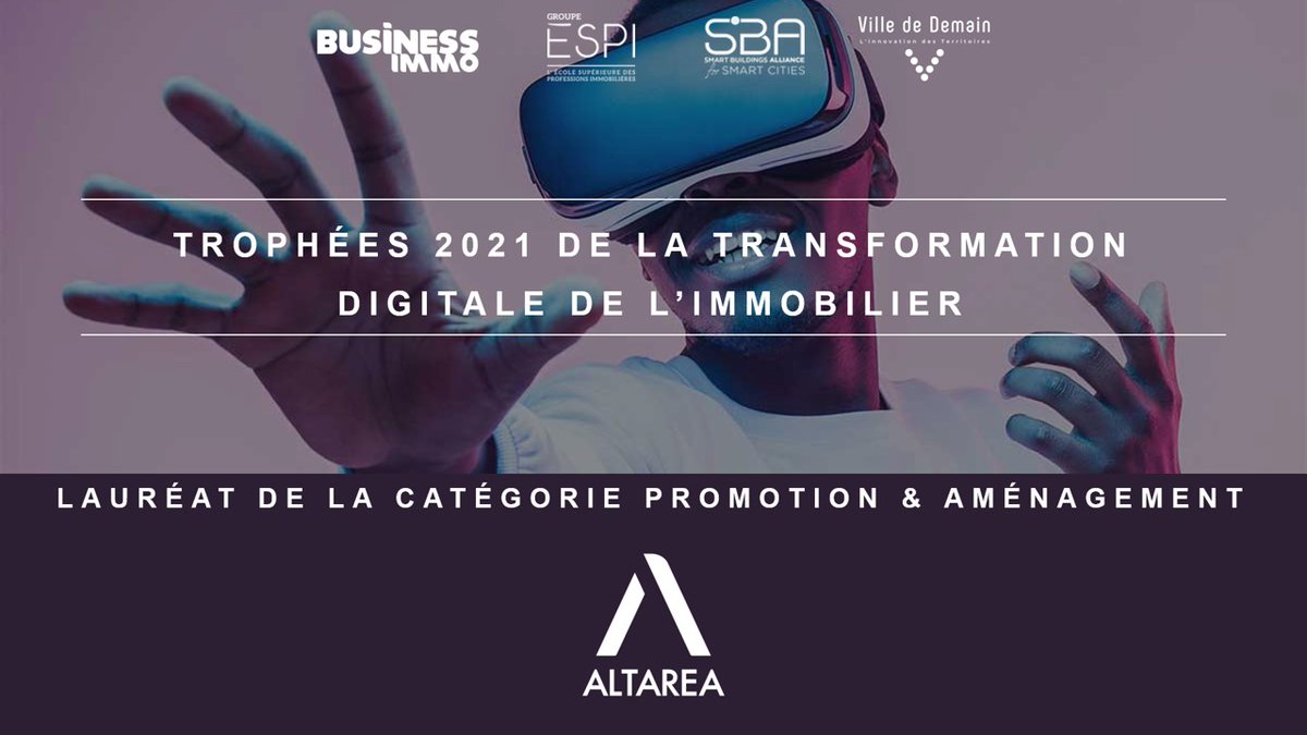 Les Trophées de la Transformation Digitale de l'#immobilier 🇫🇷, organisés par <a href="/businessimmo/">Business Immo</a>, @SBA_France &amp; <a href="/Groupe_ESPI/">Groupe ESPI</a> récompensent Altarea et l'#app #87Richelieu. Un prix qui salue notre engagement en matière de #TransfoNum et de #digital, mis au service de nos collaborateurs
