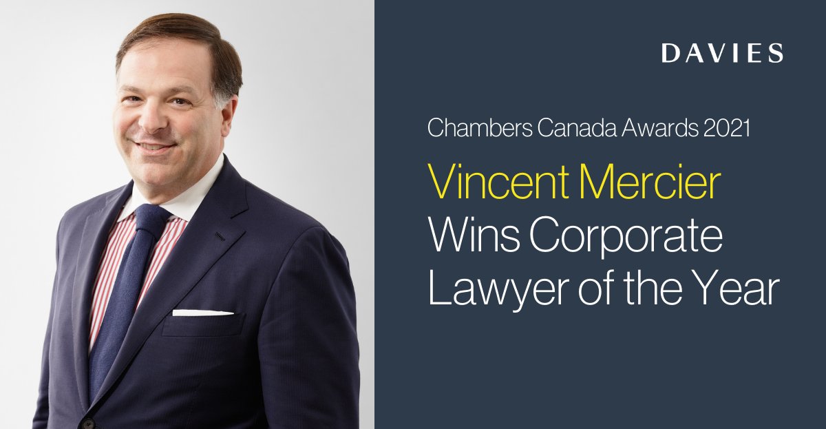 _Davies_'s tweet photo. Congratulations to our partner Vincent Mercier on winning Corporate Lawyer of the Year at the #ChambersCanadaAwards 2021. https://t.co/1bLjESJTcy https://t.co/ut0Khe4ozz