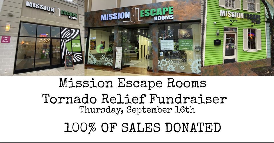 mission__escape's tweet photo. 🌪This Thursday 🎫 we will have a Tornado Relief Fundraiser to support families affected by the Tornado that touched down in Anne Arundel County on September 1st.

⚠️ USE PROMO CODE: IDARELIEF to ensure your booking is part of the fundraiser. https://t.co/sIpBhFzelG
