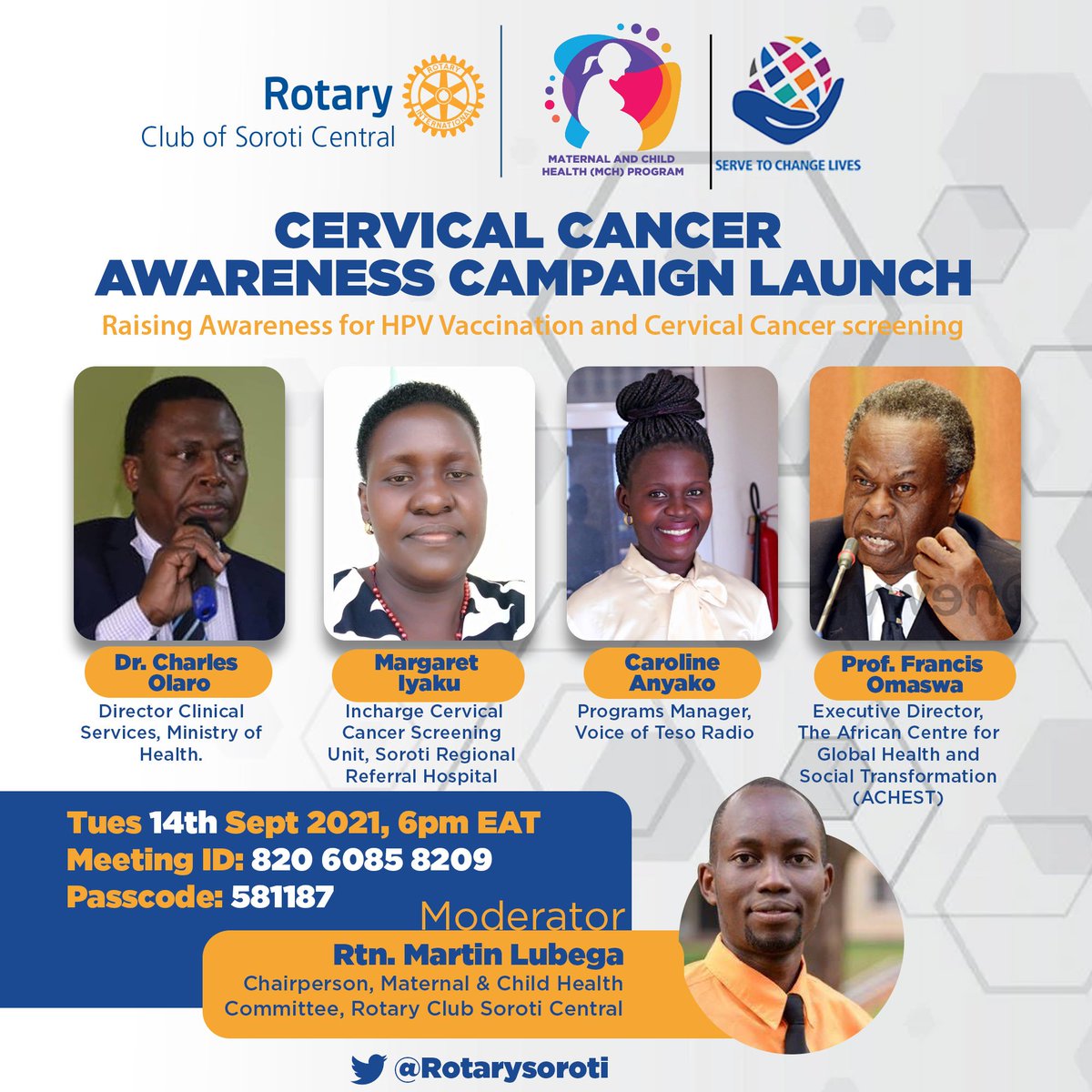 DepaulLubega's tweet photo. Don't miss...
I will be there...
Raising awareness for HPV vaccination & Cervical Cancer screening. You have any questions?, Yes?, Then you don't want to miss this launch.
#RotaryMCHProgram @RotarySoroti https://t.co/7FoYtp5JfG