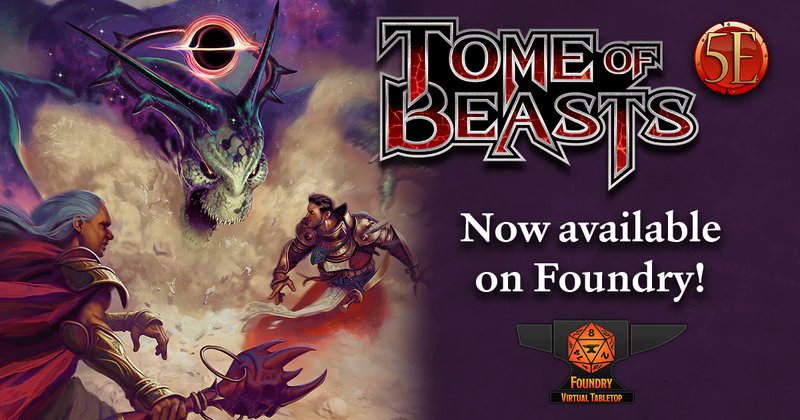 FoundryVTT's tweet photo. We have partnered with the awesome folks at @KoboldPress to release a comprehensive digital conversion of Tome of Beasts (5e) for Foundry VTT. 
https://t.co/u5ZnxidpvI
This thing is packed full of over 400 game-ready monsters, incredible artwork, inspiring features, and way more. https://t.co/HMRINvIRj0