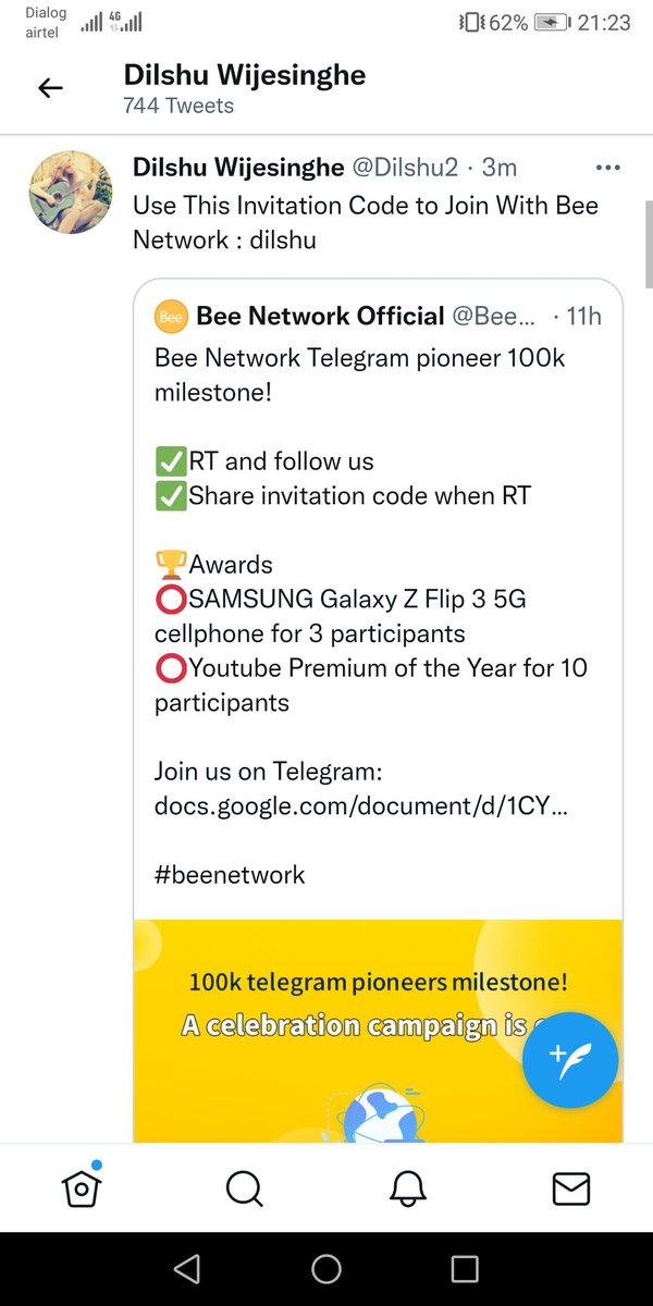 Dilshu2's tweet photo. @Beenetworkintl Invitation code to join Bee Network : dilshu https://t.co/pULZrFN6Us