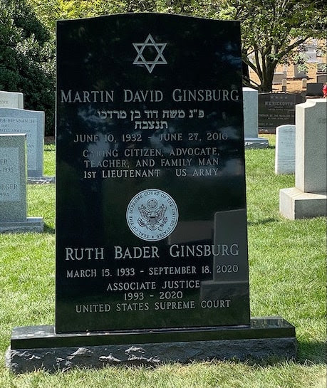 Just before her first yahrtzeit, Justice Ruth Bader Ginsburg's gravestone is unveiled (complete with the seal of the Supreme Court above her name). #RBG