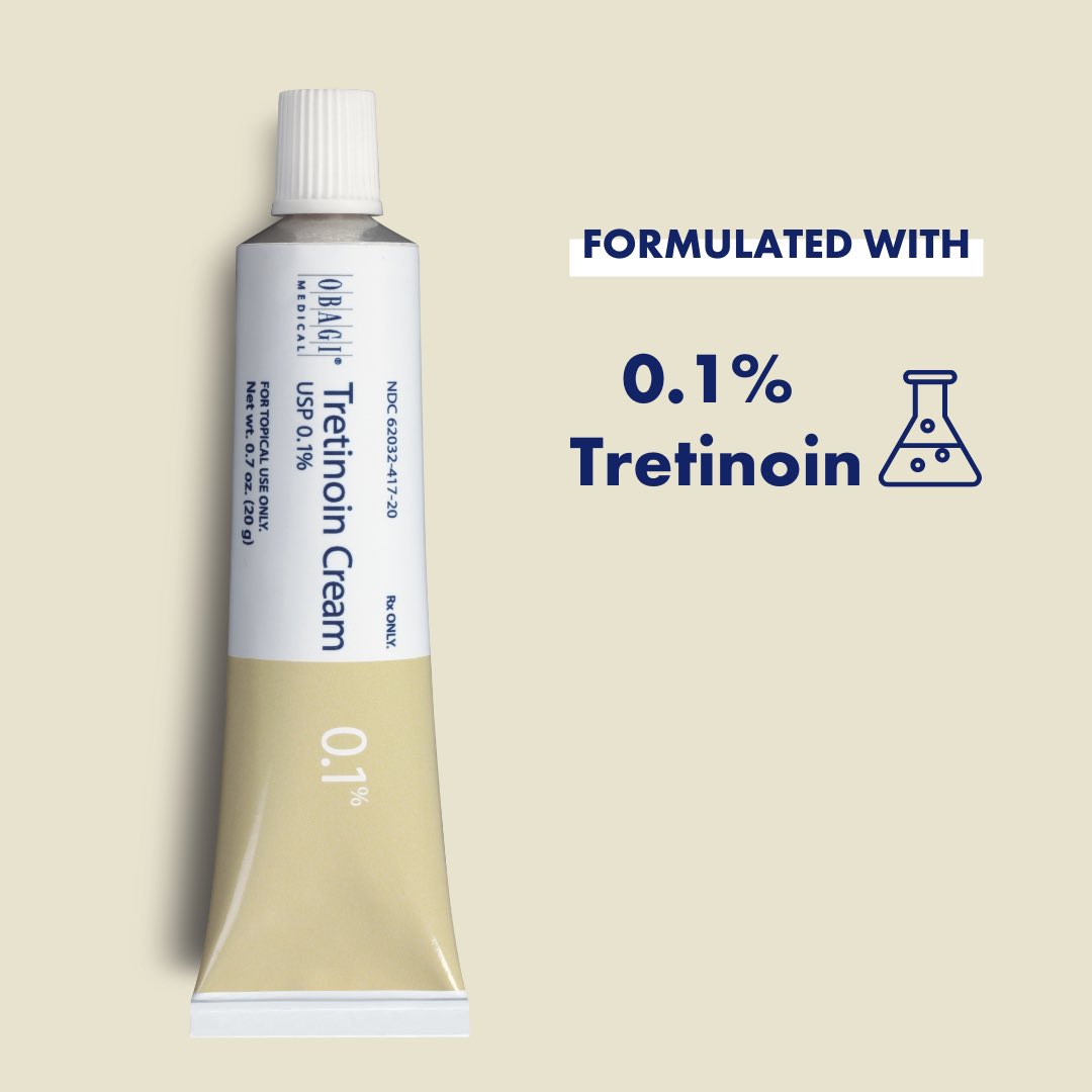Obagi's tweet image. Available in multiple strengths and formulations by prescription only, Obagi tretinoin creams and gel work deep inside the skin to treat acne.