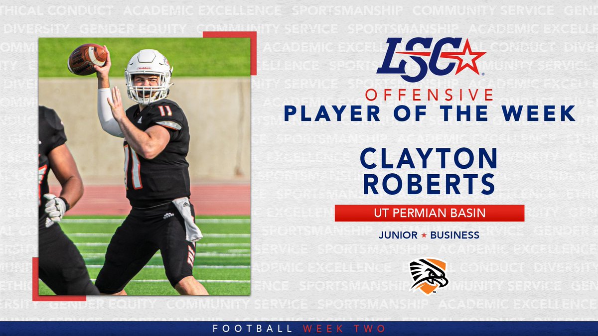 #LSCfb Offensive Player of the Week: <a href="/utpbfalcons/">UTPB Athletics</a> Clayton Roberts

🔗 bit.ly/3z5kqMr

#D2FB