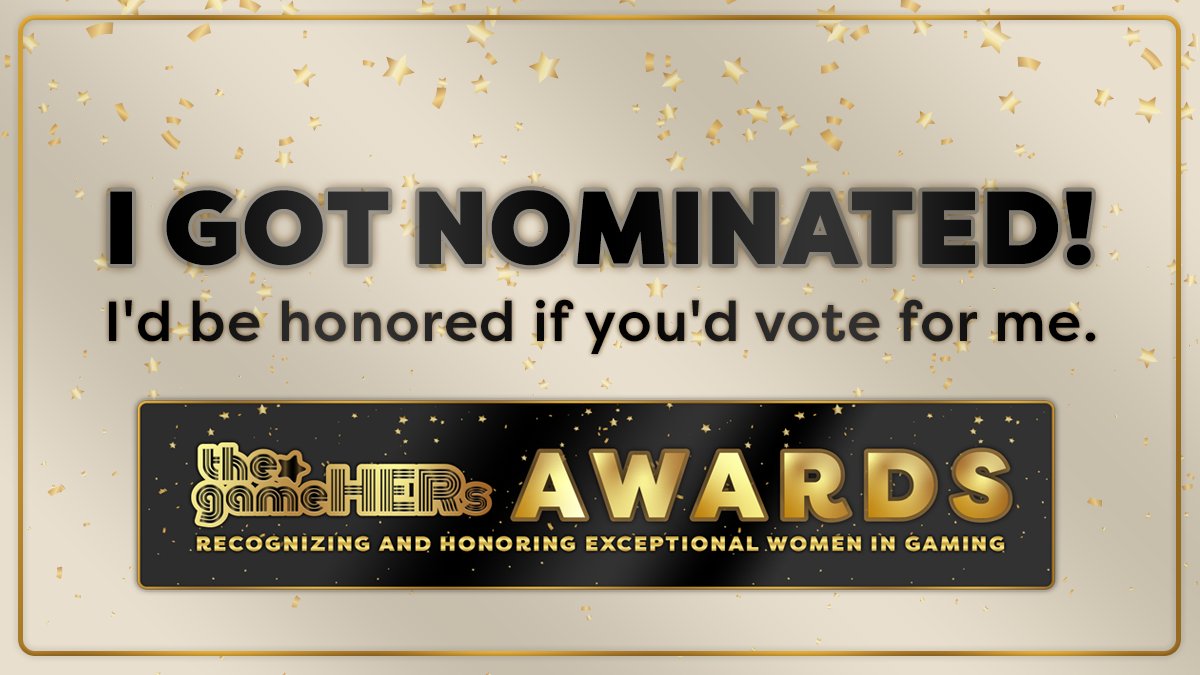 I almost forgot about this but I've been nominated for 2 categories - Game Designer of the year and Rising Leader - at the <a href="/thegamehers/">the*gamehers</a> and voting is open!

Wonderful just to be part of this, but definitely go check out all the amazing female talent here!

thegamehers.com/vote