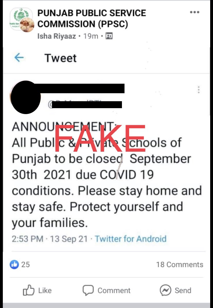 NFRCCofficial's tweet photo. Another fake news item regarding closure of education sector. Education institutions in selected districts of Punjab, KP and ICT are closed till 15th Sep 21. Decision on Review will be communicated through official channels. https://t.co/N31sNl54Jg