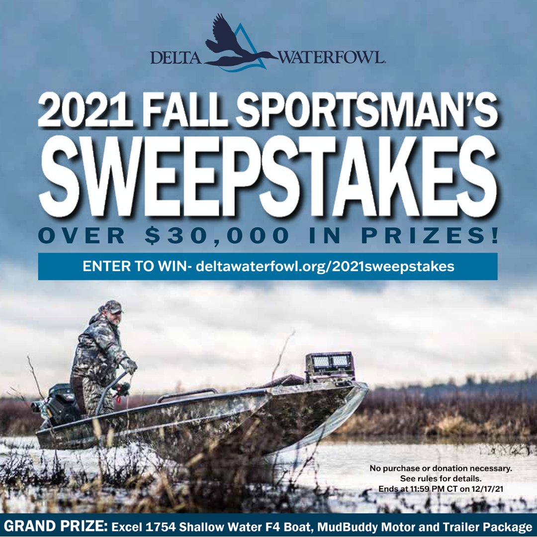DeltaWaterfowl's tweet photo. Win an Excel Shallow Water F4 boat and trailer! Enter Delta Waterfowl’s 2021 Fall Sportsman’s Sweepstakes NOW! https://t.co/yxCYUdU9kE
#deltawaterfowl #excelboat #mudbuddy #duckhunters #duckseason #decoys #sweepstakes #nonprofit #ducksoverdecoys #theduckhuntersorg https://t.co/mWCeqXQkXv
