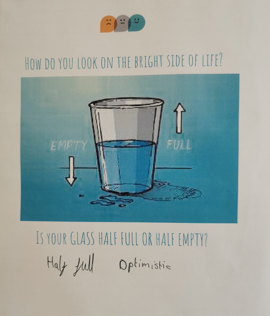 MrsJRenfrew's tweet photo. Year 11 went round & asked staff whether the glass was half full or half empty! We have a few pessamists in school! 🙂 Great activity to focus our pupils on the positives in their lifes! #ELSA #EmotionalLiteracyIntervention #NewWayOfThinking #ExpressingOurselves @SpringwellHarr1 https://t.co/p7ztd8Bv7T