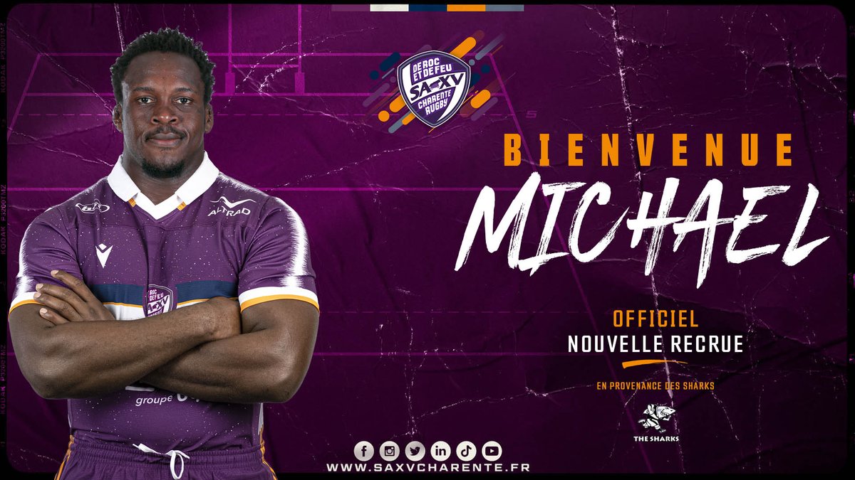 [Recrutement] 🟣⚪️

Nouvelle recrue au SA XV !
Le pilier Sud-Africain Michael Kumbirai rejoint le SA XV en provenance des <a href="/SharksRugby/">The Sharks</a> une saison et une en option ! 🔥

Il sera opérationnel dès son arrivée prochaine !

Bienvenue Michael ! ✌️
#saxv #rugby