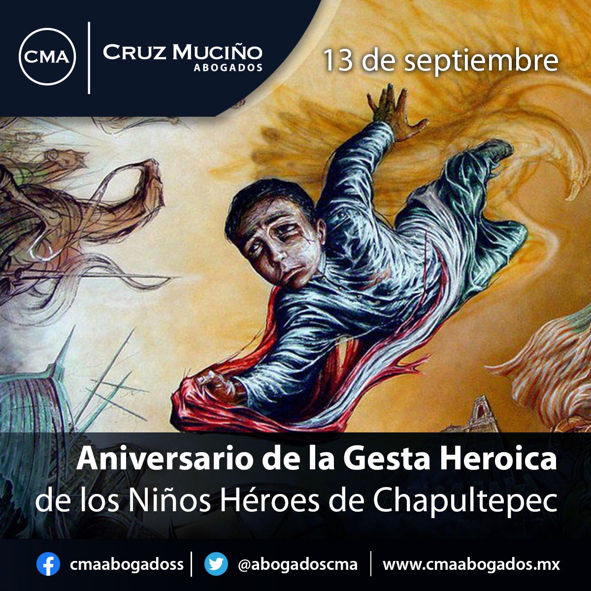 abogadoscma's tweet photo. Aniversario de la Gesta Heroica de los Niños Héroes de Chapultepec. 

Síguenos en nuestras redes sociales:

Tw: @abogadoscma 
Ig: @cmaabogados
Fb: cmaabogadoss

https://t.co/J2Q9hyHInt https://t.co/aNT518jTRD