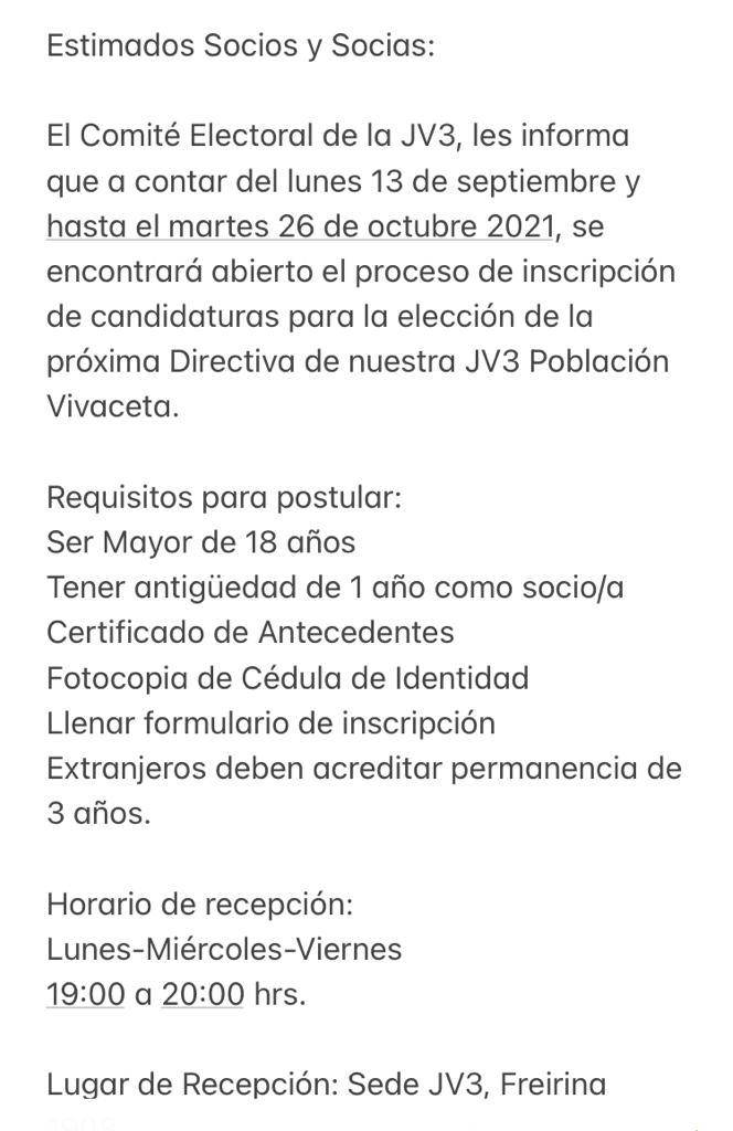 Estimados Socios y futuros candidatos a la próxima  Directiva de nuestra organización. Se informa: