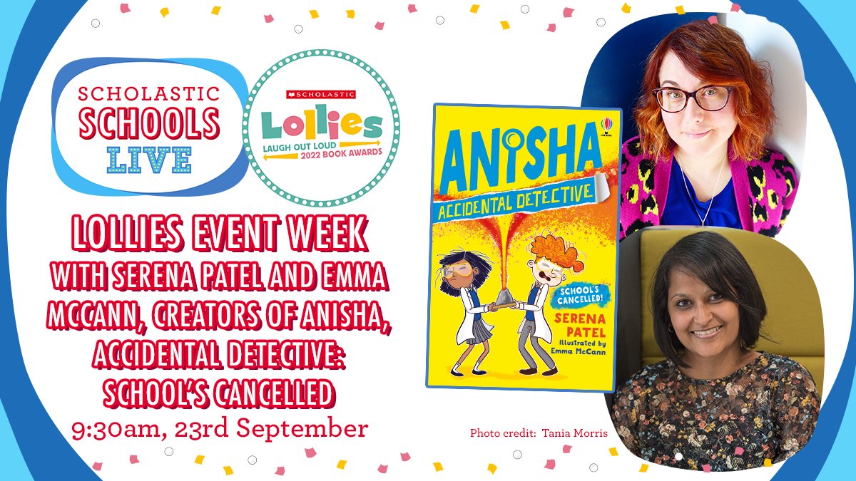 On Thursday, <a href="/SerenaKPatel/">Serena Patel</a> and <a href="/cooliobeanz/">Emma McCann</a>, author and illustrator of Lollies ages 6-8 shortlisted book Anisha, Accidental Detective: School’s Cancelled, will be reading from the book and drawing some of the characters! <a href="/Usborne/">Usborne Publishing</a> 

shop.scholastic.co.uk/scholastic-sch…