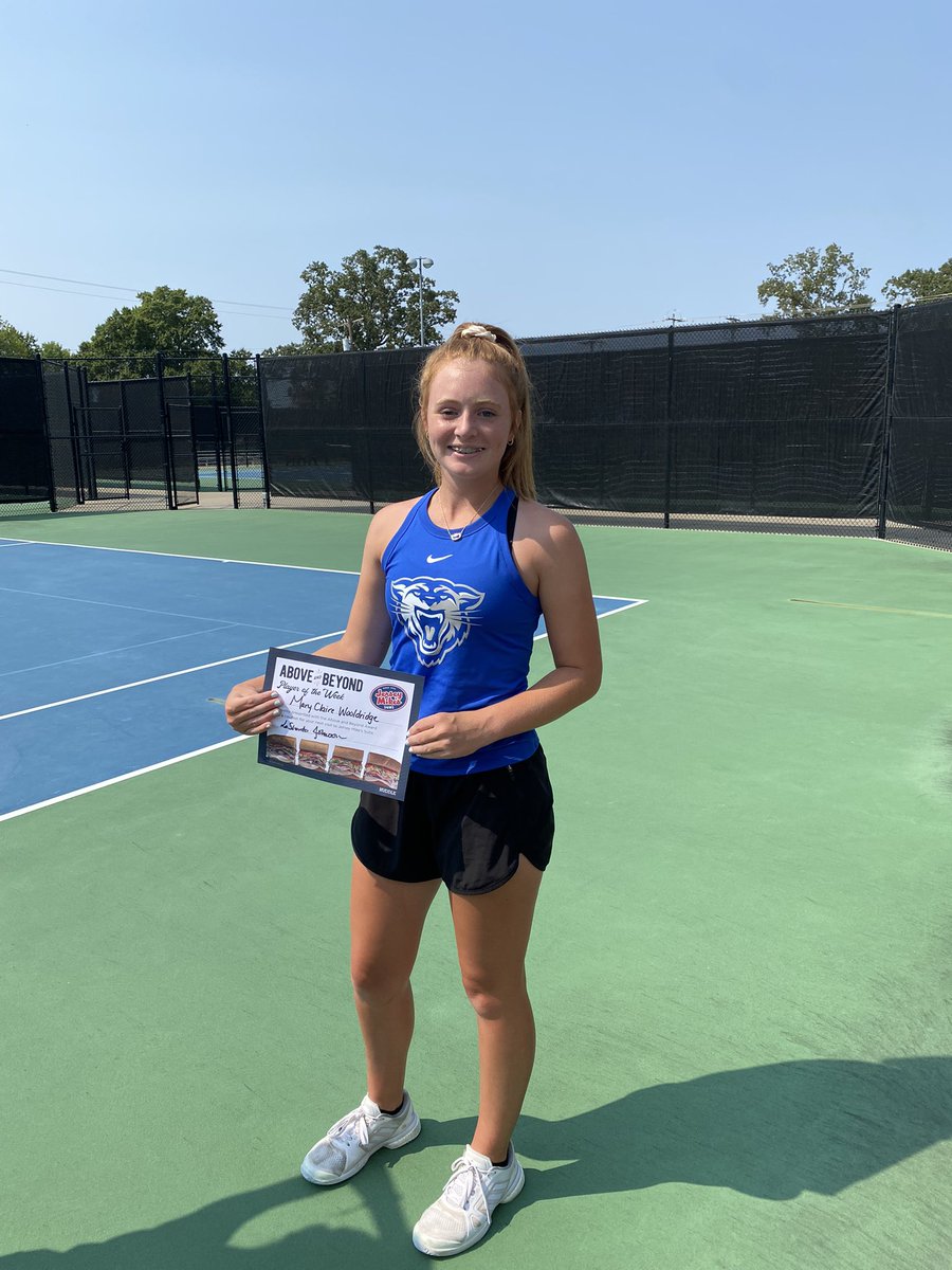 Jersey Mike’s tennis player of the week….

Mary Claire Wooldridge!
MC is undefeated for the season as a freshman and started conference play last week 2-0!
#jerseymikes #astudentabove <a href="/ConwayAthletics/">Conway Wampus Cats</a>