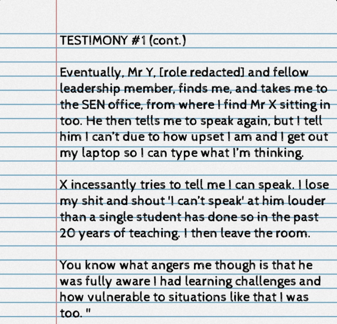 FormerHPS's tweet photo. The first in a series of student and ex-student testimonies we would like to share. For information about these testimonies, please refer to the disclaimer.

#hollandparkschool https://t.co/AW6OqRiP2x