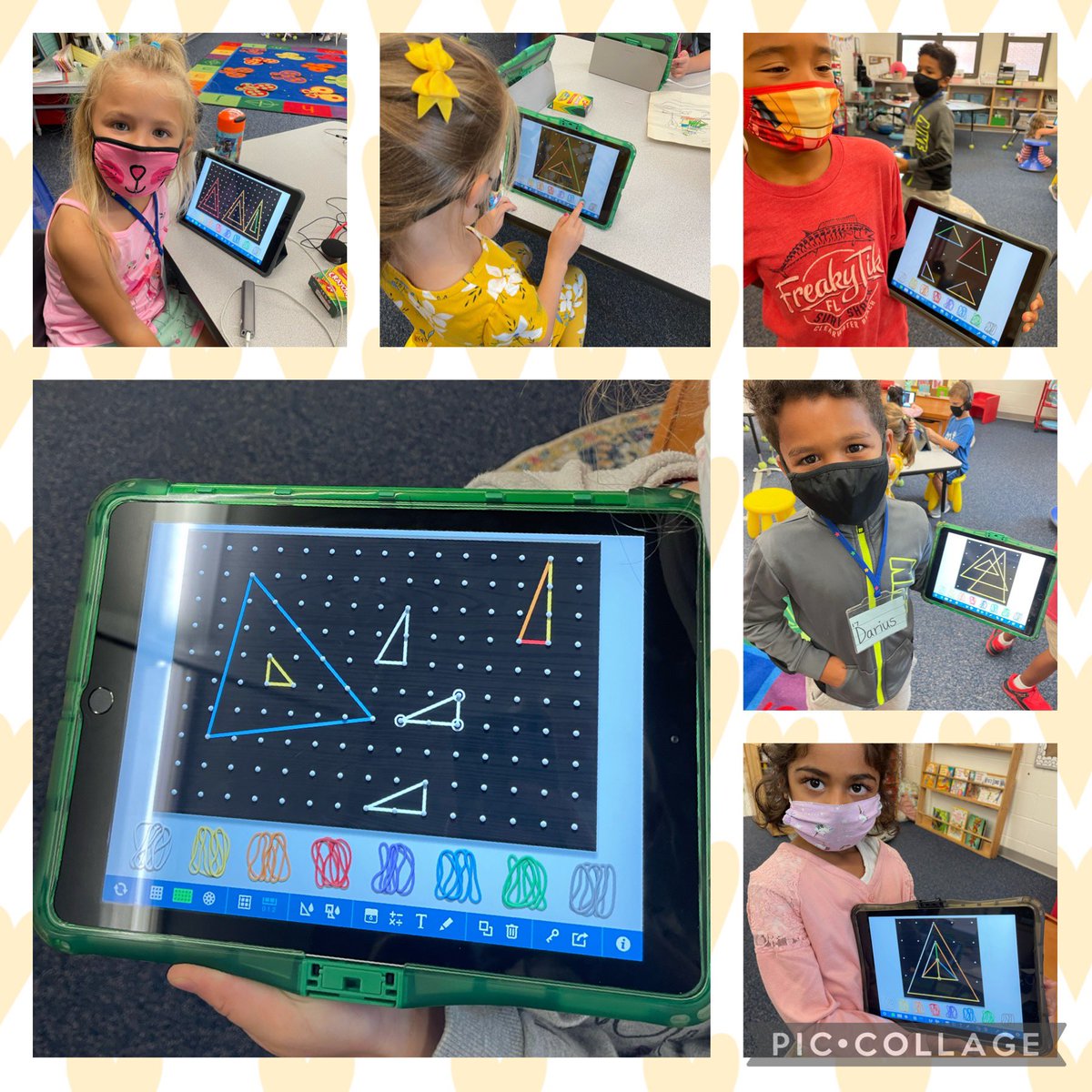 Today we learned all about triangles, and made our own triangles on our iPad geoboards! They were so creative using different colors and sizes to make their shapes!