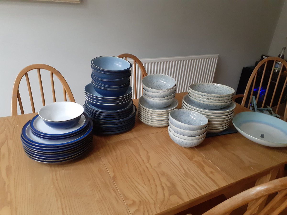 Sorting out crockery @denbypottery. Initial, then and now. Original were wedding present 26 years ago and headed to eldest son in Sheffield, then maybe loaned to younger son on his way to Uni and now being put away, but not for best #beautifuleveryday #useitdontloseit