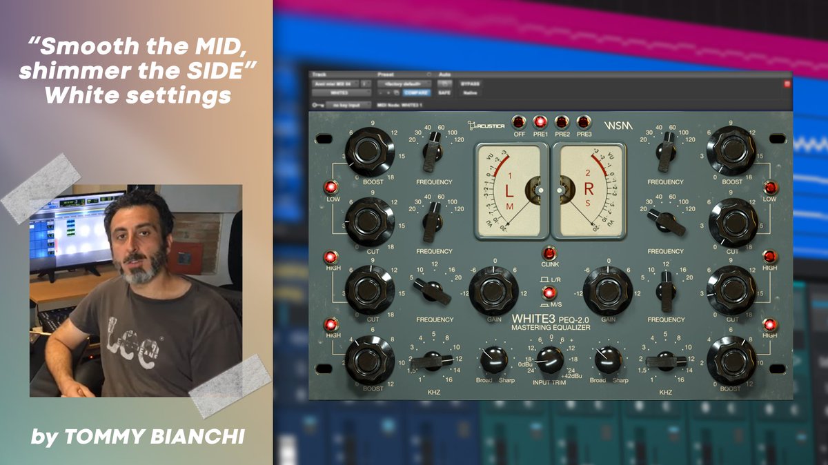 Mid-Side mastering, anyone? Another top tip from Tommy Bianchi: " These settings smooth the high frequencies on the MID while adding shine to the high frequencies on the SIDE for a natural stereo widening effect."
#acusticaaudio #ProTip  #stereo #mastering