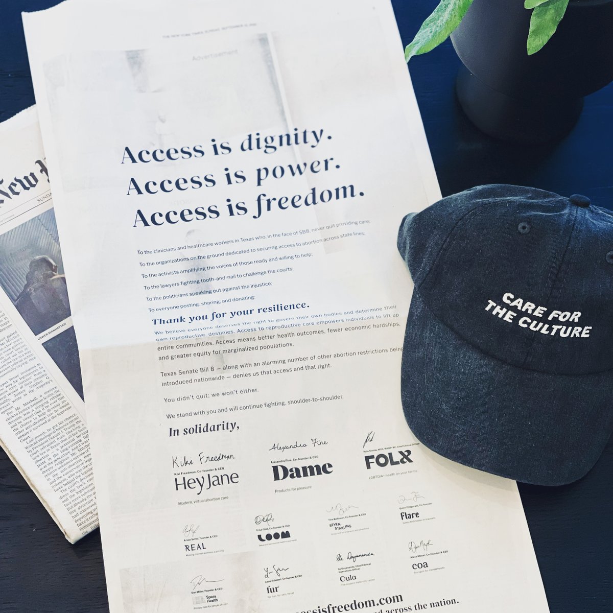 #AccessIsFreedom periodt.
We’re part of a coalition of 11 health and femtech brands condemning Texas Senate Bill 8 through a full-page letter that was published in the <a href="/nytimes/">The New York Times</a> yesterday. 
Please visit accessisfreedom.com to support the work of Texas healthcare workers