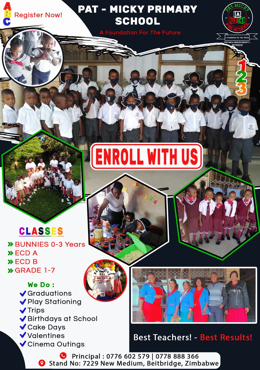 OnPointMedia4's tweet photo. SCHOOLS OPENED : Education is Power!!
Enroll with us - Pat Micky Primary School
Our Classes :
Bunnies 0-3 Years | ECD A | ECDA B | Grade 1 to 7
#advertising #marketing #advertisingagency #OnPointMedia #businesscards #Flyers #flyerdesign https://t.co/bKMP8rdvz8