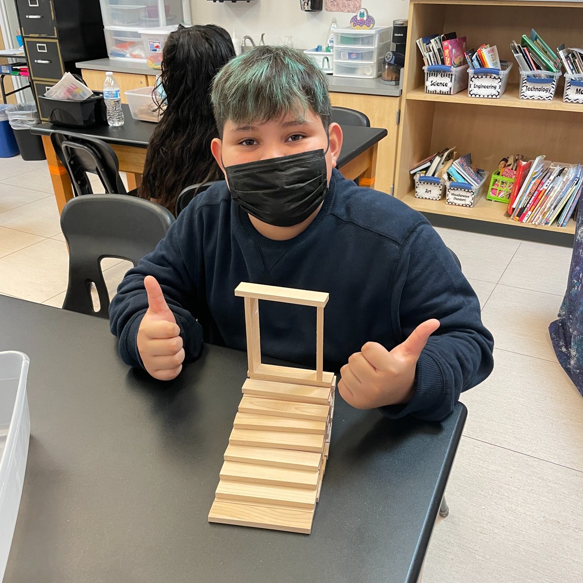 __MsStark's tweet photo. Ms. Chotta's class had so much fun with my @KEVAplanks challenges today! It was so cool to see them all come up with different solutions to the same prompts. Shout out to @SlidesManiaSM for the fun Slides template! 👷♂️👷♀️ @MPEScougars #MPESstem https://t.co/iDqfYTQQJL