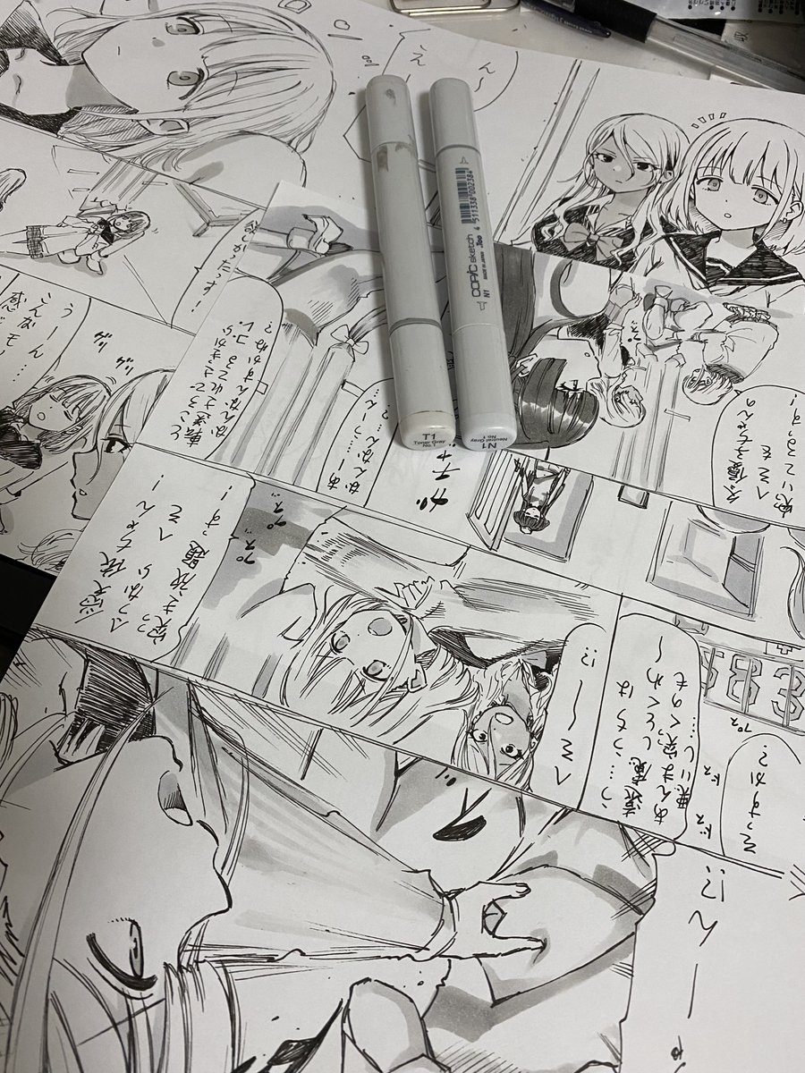 久々家のコピック使ったら塗ってる途中で色出なくなったので、前回描いたヤツはT系とN系ゴチャ混ぜで塗ってあります 