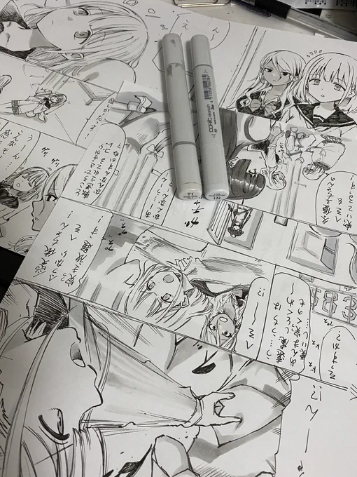 久々家のコピック使ったら塗ってる途中で色出なくなったので、前回描いたヤツはT系とN系ゴチャ混ぜで塗ってあります 