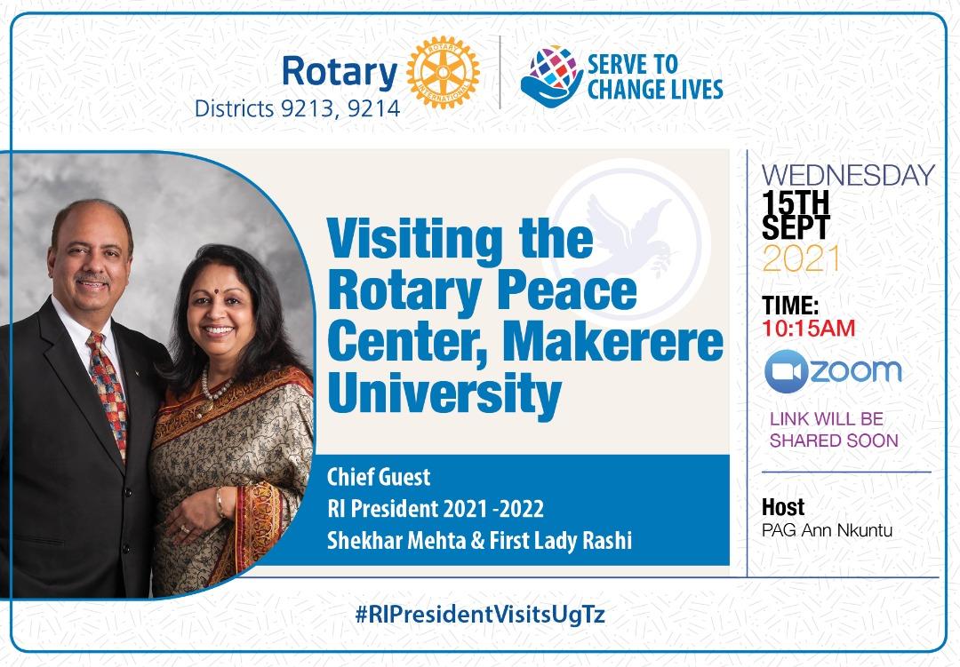 The Rotary International President Shekhar Mehta will visit the Rotary Peace Center @Makerere. This is the first Peace Center on the African Continent offering a fully-funded #rotaryfellowship in peace and conflict studies