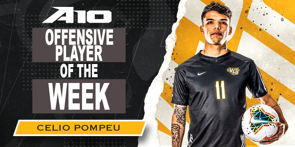 VCUMensSoccer's tweet photo. Celio Pompeu is your Atlantic 10 𝙊𝙛𝙛𝙚𝙣𝙨𝙞𝙫𝙚 𝙋𝙡𝙖𝙮𝙚𝙧 𝙤𝙛 𝙩𝙝𝙚 𝙒𝙚𝙚𝙠! 🏅

📰: https://t.co/9DxOXOrbMW

#LetsGoVCU #ThisIsRamNation https://t.co/s0na9MRPfo