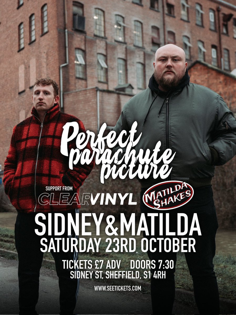 🚨 ANNOUNCEMENT 🚨

We're excited to announce that local legends, <a href="/ClearVinylMusic/">Clear Vinyl</a> will be joining us along with <a href="/MatildaShakes/">Matilda Shakes</a> on Saturday 23rd October at <a href="/sidneymatilda/">sidneyandmatilda</a>. 

Doors at 7:30PM. 
Do not miss this show.

Tickets:
seetickets.com/event/perfectp…