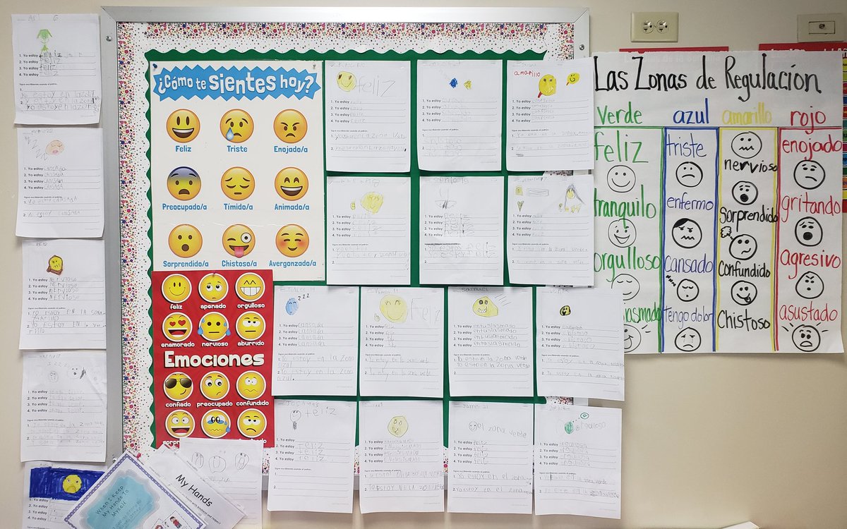 AnneCasLopez's tweet photo. "It's OK to let yourself feel everything you're feeling." 1st grade Dual Language students learning all about the zones of regulations in English and Spanish, as well as strategies on how to deal with those emotions. @LeggeeLeopards @Dist158 https://t.co/uwd1yqbXcl