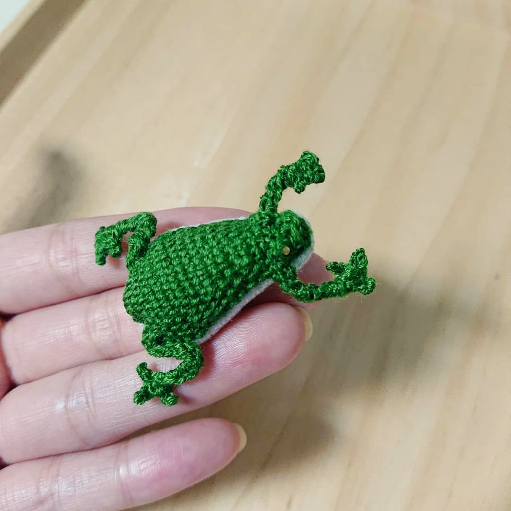 Sun Pachika はじめての立体刺繍 むっずっ 腹に綿入れたけど 足りなかったからつぶれ気味 笑 刺繍 刺しゅう スタンプワーク ボタンホールステッチ Embroidery Handcrafted やってみた 動物 カエル ハンドメイド好きな人と繋がりたい