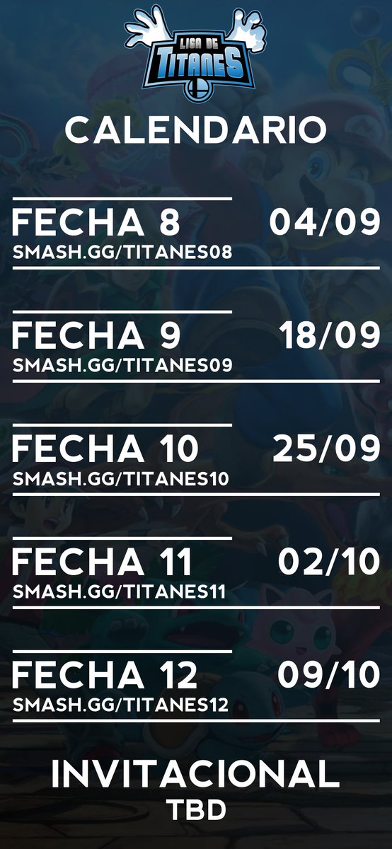 SweetSpotCR's tweet photo. ¡Calendario de fechas para los próximos torneos online!

Acá los links para quienes quieran irse registrando:

https://t.co/FftQ2IqiIE
https://t.co/g8oLl0owUB
https://t.co/32T4hGOD2k
https://t.co/yPlItMCAr8

@TechMastersPZ @KingsOfSmashers https://t.co/EKvjWX7hA2