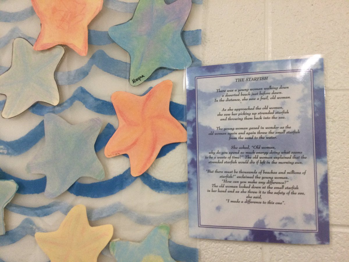 waltonsclass's tweet photo. #ssthink about the big idea the poem is trying to teach us. @WestwoodUGDSB the poem has meaning & students share ideas, then write about it on #jamboard. We will share & consolidate our ideas tomorrow. Plus we created our own starfish to put back on the sea. https://t.co/9NChlujGaJ
