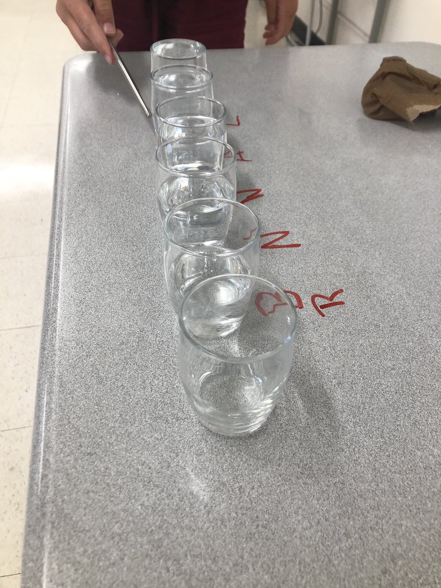 brooksja2's tweet photo. Question:  What happens when you fill glasses with different amounts of water?
Answer: The sound changes -“that’s the pitch”@MCKSmithBennett https://t.co/21Hb54Xlgj