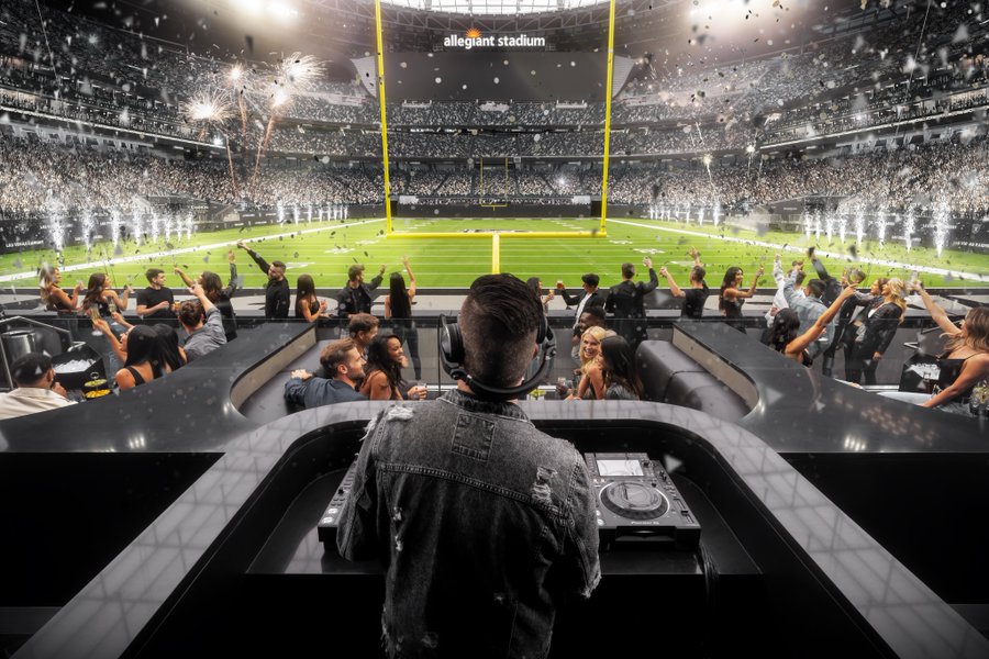 JoePompliano's tweet photo. Reminder: The Las Vegas Raiders now have the best field-level seats in the NFL, an 11,000 square foot club with 42 TVs, bottle service, and a DJ. https://t.co/wtqXf4o9xB