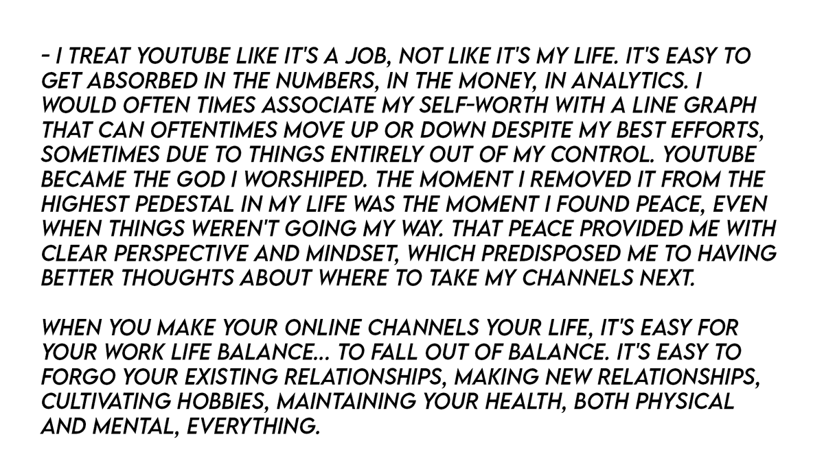 Logdotzip's tweet image. I was recently asked to share my thoughts on the best ways to avoid creator burnout in the #YouTube space. I thought I would also share them here, in hopes they may help some of you.

Signed,
Someone who has been making YouTube videos for over 15 years - over half my life.