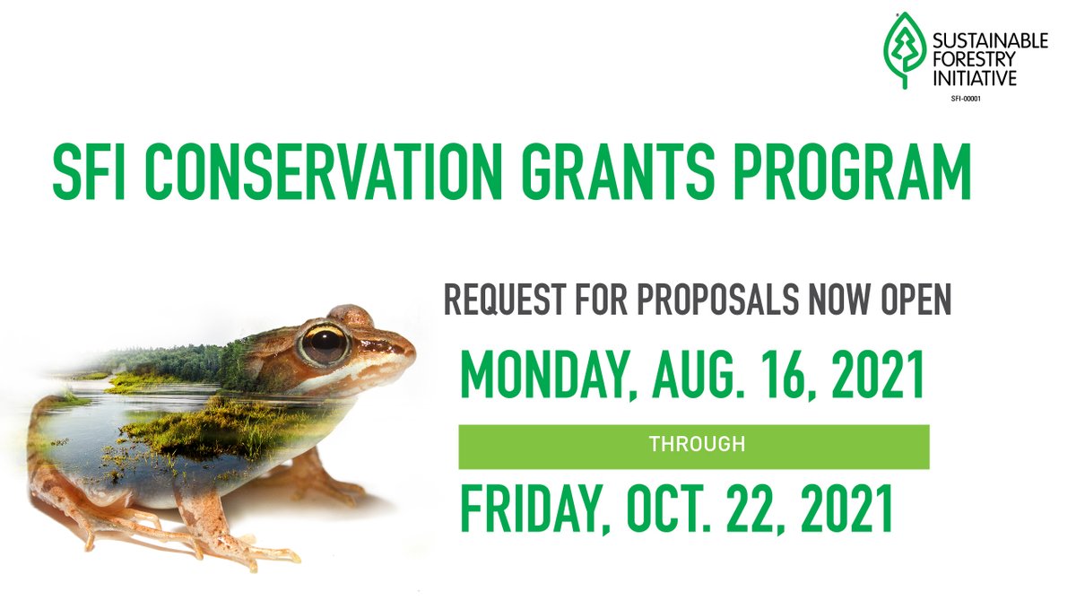 #SFIconservation grants request for proposals are now open through to Oct 22. #SFIgrants seeks to build understanding of the value of #SFI certification relative to #climatechange, #biodiversity, and #water. Learn more: forests.org/conservation-g…
