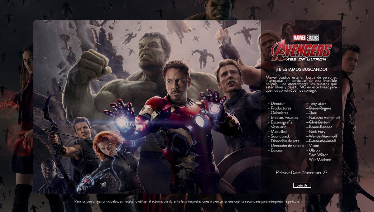 RPMarvelStudios's tweet photo. © 𝗠𝗮𝗿𝘃𝗲𝗹 𝗦𝘁𝘂𝗱𝗶𝗼𝘀 — ¡Los 𝗵𝗲́𝗿𝗼𝗲𝘀 𝗺𝗮́𝘀 𝗽𝗼𝗱𝗲𝗿𝗼𝘀𝗼𝘀 𝗱𝗲 𝗹𝗮 𝗧𝗶𝗲𝗿𝗿𝗮 están de regreso! Buscamos personas 𝘳𝘦𝘴𝘱𝘰𝘯𝘴𝘢𝘣𝘭𝘦𝘴 que deseen formar parte de este proyecto. Deja tu 𝗠𝗚 aquí si te interesa algún puesto. #AgeOfUltronRP https://t.co/aluKT5kM2c