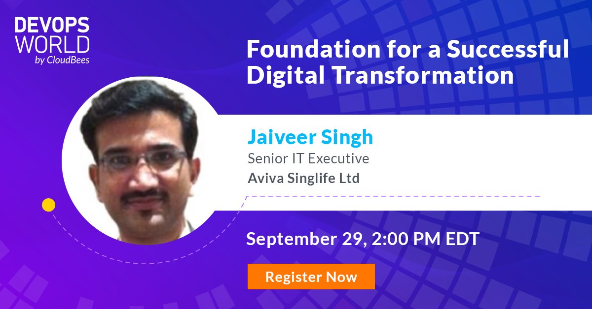 devopsworldconf's tweet photo. All organizations have heard about #digitaltransformation, but few understand its true nature. On Sept. 29 at 2:00 pm ET, @singhjaiveer of Aviva Singlife will lead a breakout session to discuss. #DevOpsWorld https://t.co/7RDkv5W3Fm https://t.co/t3o5aNtzFx