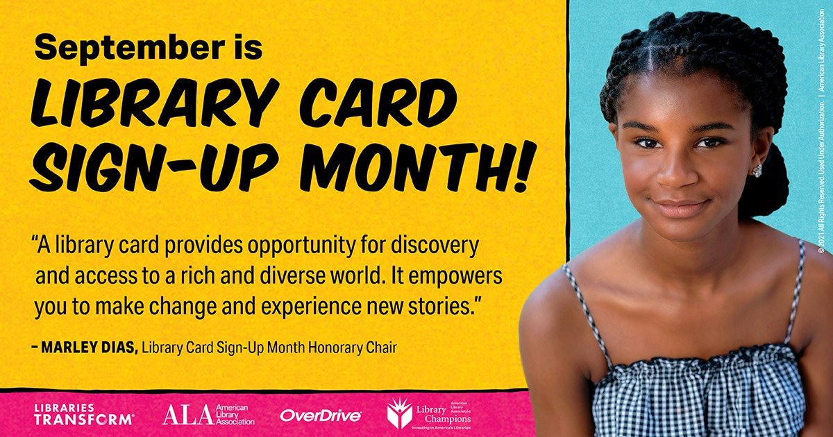 SaludaCountyLib's tweet photo. September is Library Card Sign-up Month! Do you have a library card with us? Come sign up today for free and reap all of the benefits we have to offer! #saludacountylibrary #saludasc #September2021 #LibraryCardSignUpMonth #somuchtooffer https://t.co/IzMIEcJ1yP
