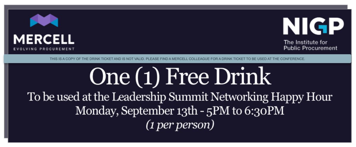 Mercell_US's tweet image. #procuremeadrink Anyone stopping by Mercell&apos;s booth 717 at the NIGP Forum gets a free drink ticket for the Leadership Summit Networking Happy Hour tonight!