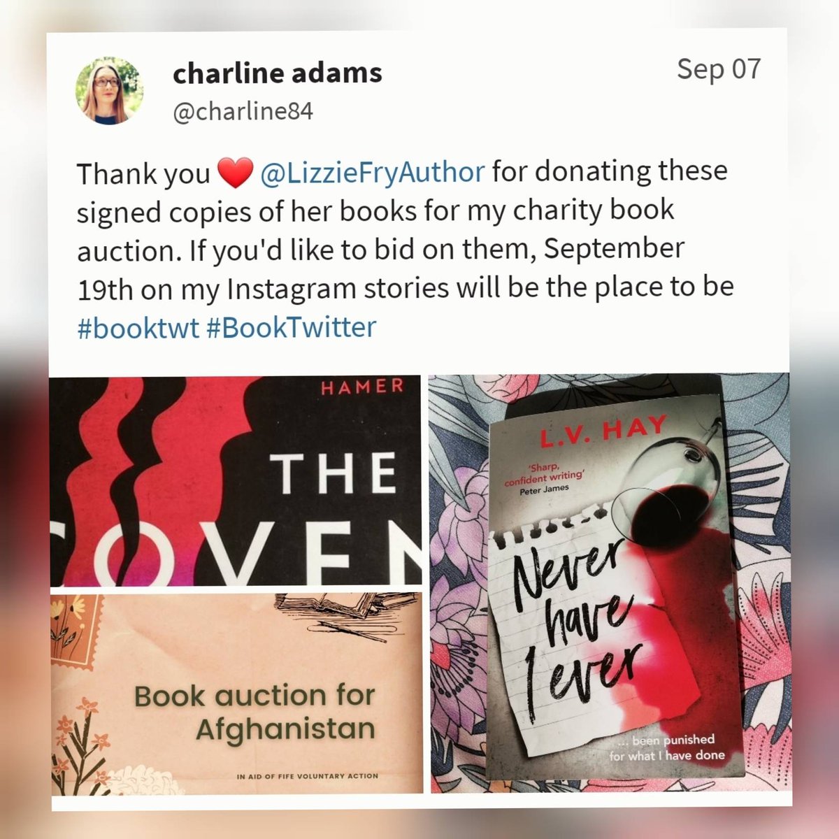 Bit naughty but wanted to big up <a href="/charline84/">charline adams</a> who will be auctioning books (including one of mine and <a href="/LucyVHayAuthor/">Lucy V</a>'s) for charity this weekend - Sept 19th - in her insta stories. Follow her as 'artbreaker.bookclub' over on instagram to check out the books 👍

#DevonBookHour