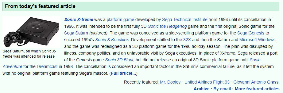 playsegasaturn's tweet photo. Gotta give Wikipedia props for their article of the day:
https://t.co/j915ULZUhp
#wikipeida #sonic #SonicXtreme #SEGA @SEGAForever https://t.co/QSlSEWfVnU
