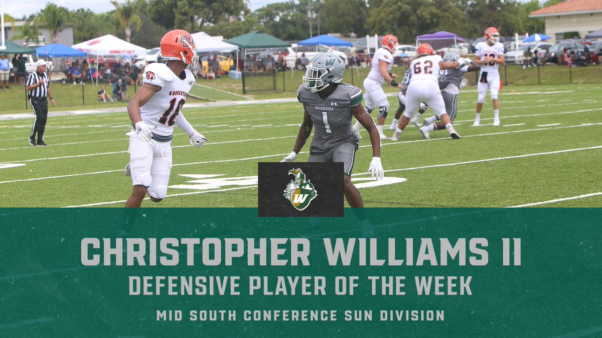 Congratulations go out to Christopher Williams II for his selection as Mid South Conference Defensive player of the week.  #GOWARRIORS